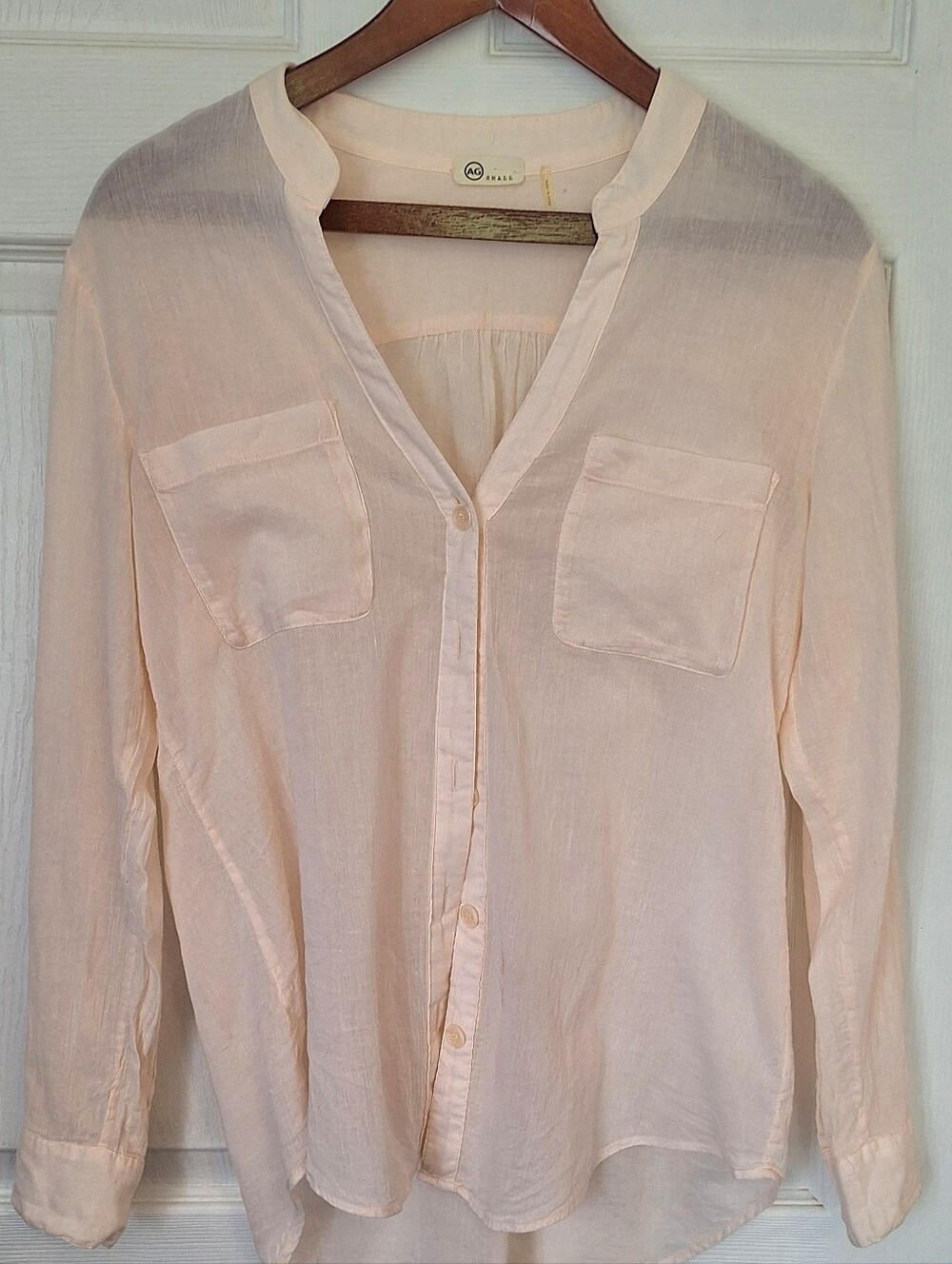 AG Adriano Goldschmied Light Peach Button Front Blouse Size Small 100% Cotton